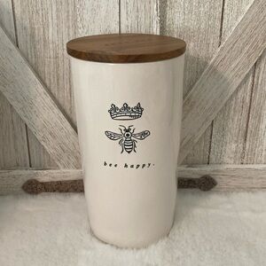 Rae Dunn Queen Bee Happy Crown Canister with Wooden Lid